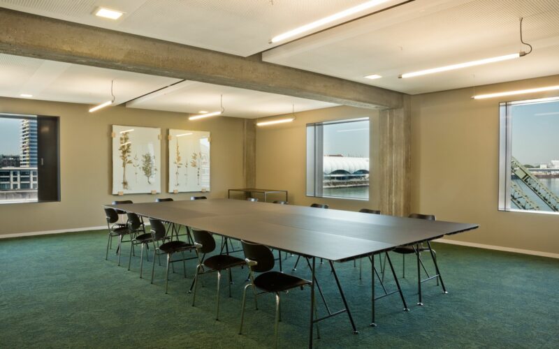 Raum mit grünem Teppichboden, einem großen Konferenztisch und Stühlen; Incentive in Mannheim